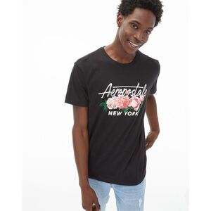 Aeropostale Men’s women’s Unisex Script Floral Graphic Black Slim Fit T Shirt L